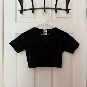 Gymshark Black Fitted Polo Crop Tee